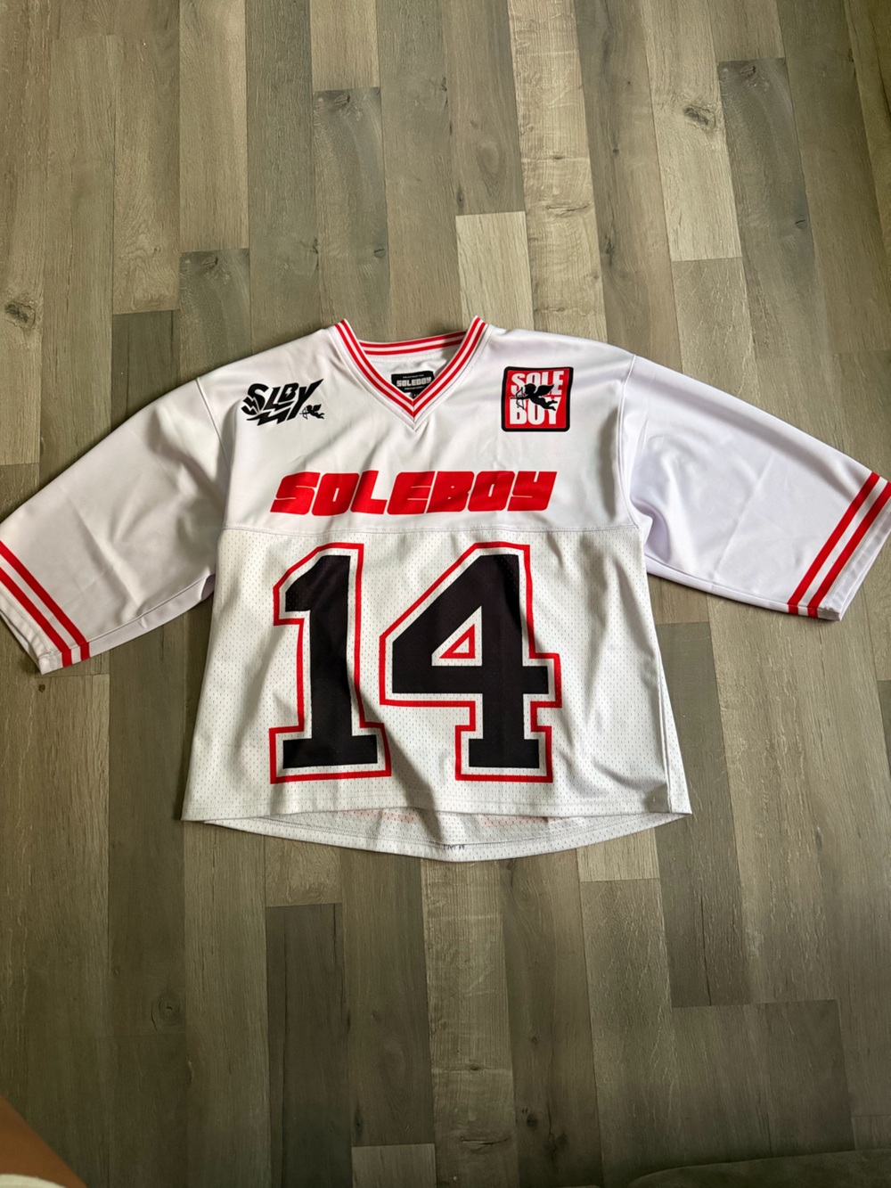 Love White & Red 'Soleboy' Hockey Jersey with 14